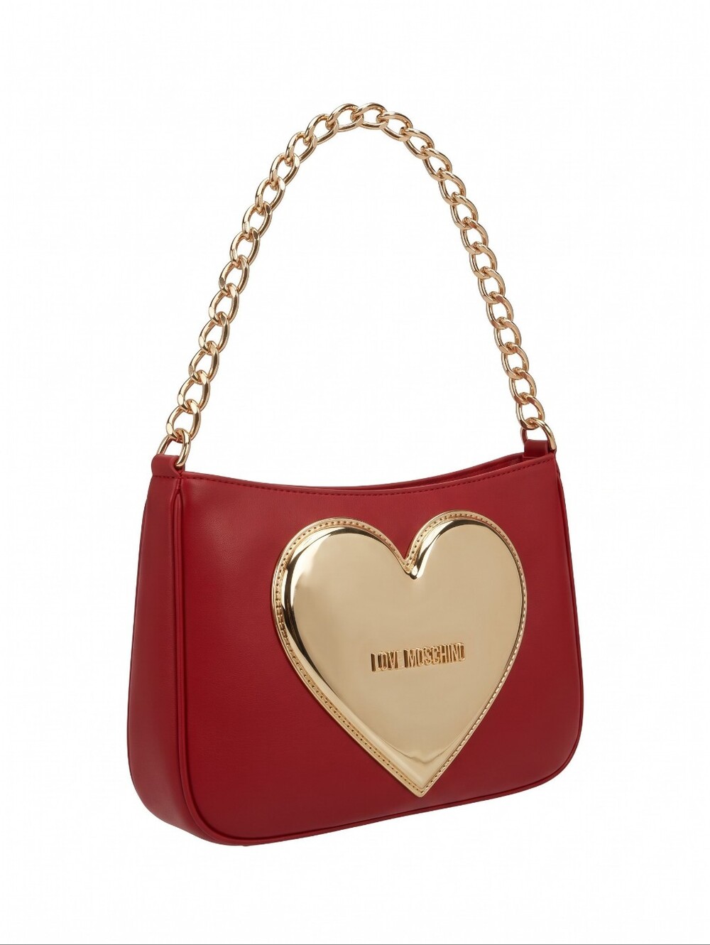 Moschino Red Shoulder Bag with Gold Heart Plaque